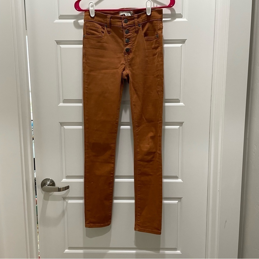 Madewell 9" Mid-Rise Skinny Jeans Garment-Dyed Button-Front Edition Burnt Sienna - Picture 4 of 10